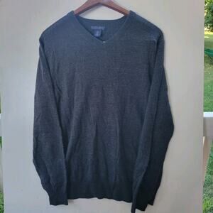 Warm ALLEN SOLLY Charcoal Merino‎ WOOL Men Size Large L KNIT V-Neck Thin Sweater